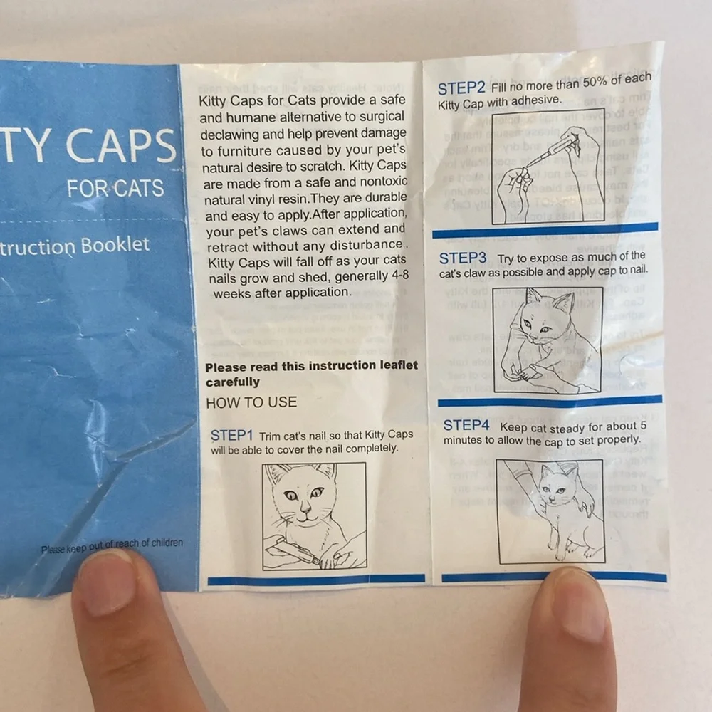 Kitty caps-nail caps for cats (size small cats 6-8 lb)